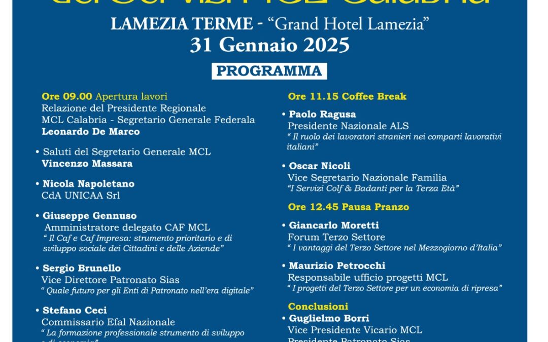 ALS MCL partecipa alla Conferenza Regionale dei Servizi MCL Calabria con il suo presidente Paolo Ragusa